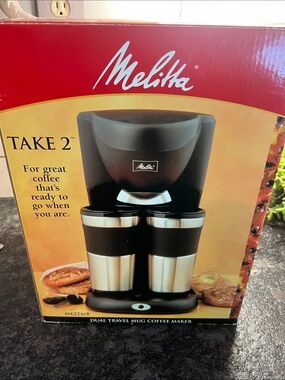 Melitta Take 2 Dual Travel Mug Coffee Maker - Black & Stainless NEW IN BOX